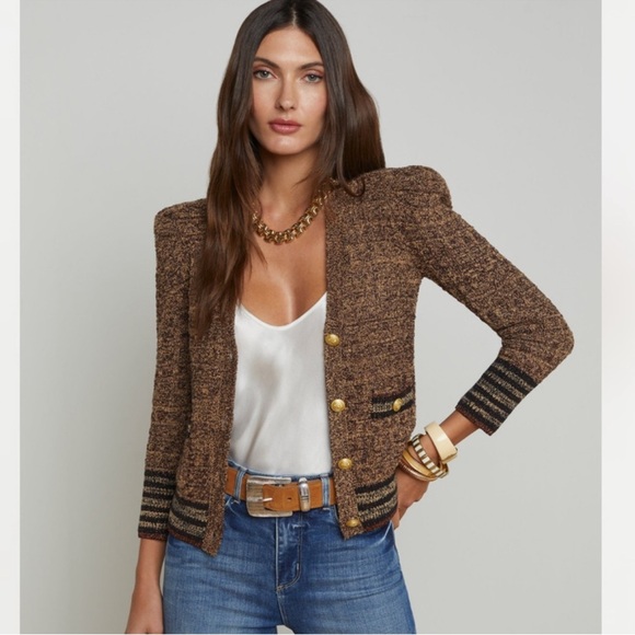 L'AGENCE Sweaters - L'Agence Jenni Brown Puff Sleeve Cardigan